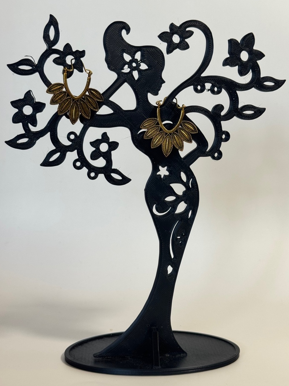 Antiqued Gold Tone Leaf Fan Hoop Earrings Boho Statement